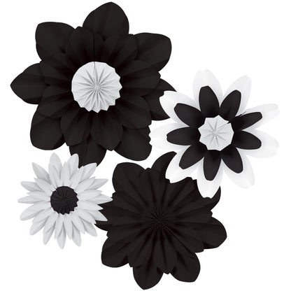 Black and White Paper Flowers, Pack of 4 - Loomini