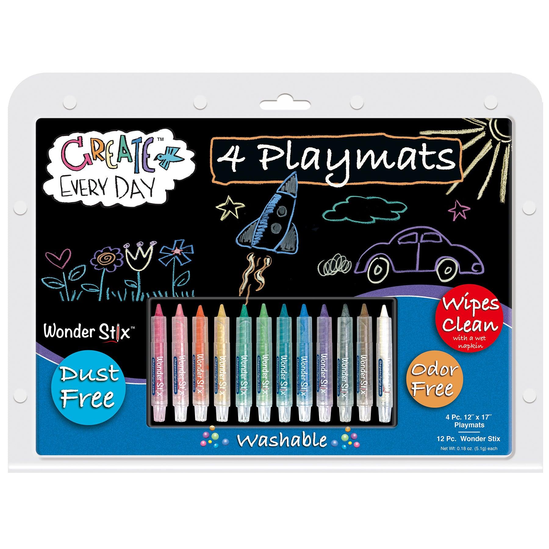 Black Board Playmat Kit with 12 Wonder Stix, 12" x 17", 4 Boards - Loomini