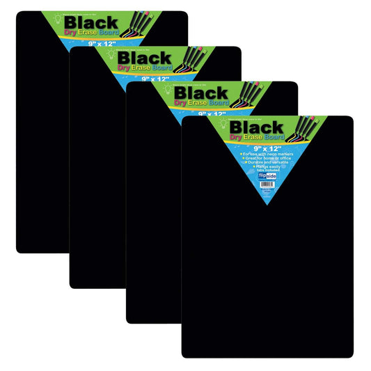 Black Dry Erase Boards, 9" x 12", Pack of 4 - Loomini