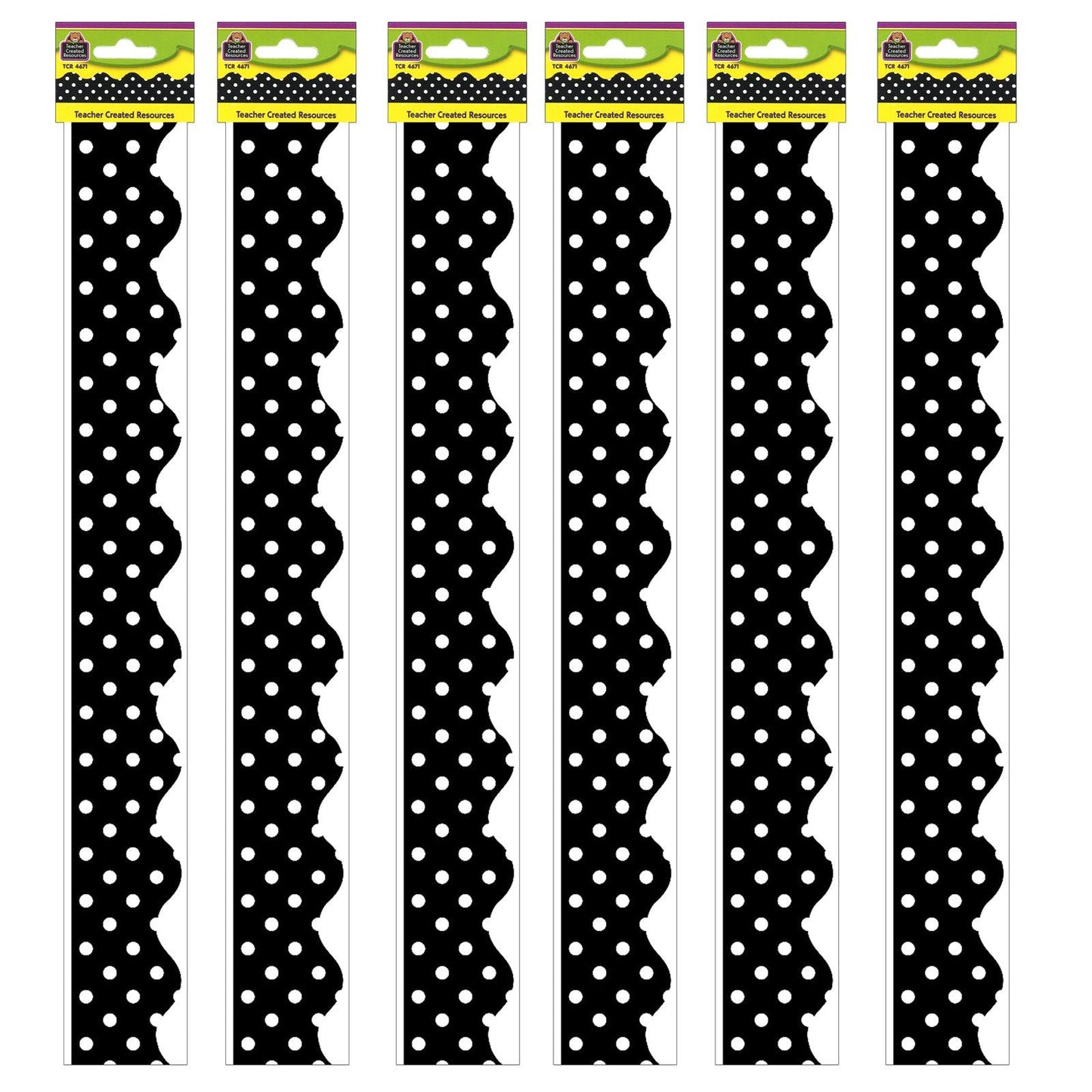 Black Mini Polka Dots Border Trim, 35 Feet Per Pack, 6 Packs - Loomini