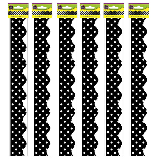 Black Mini Polka Dots Border Trim, 35 Feet Per Pack, 6 Packs - Loomini