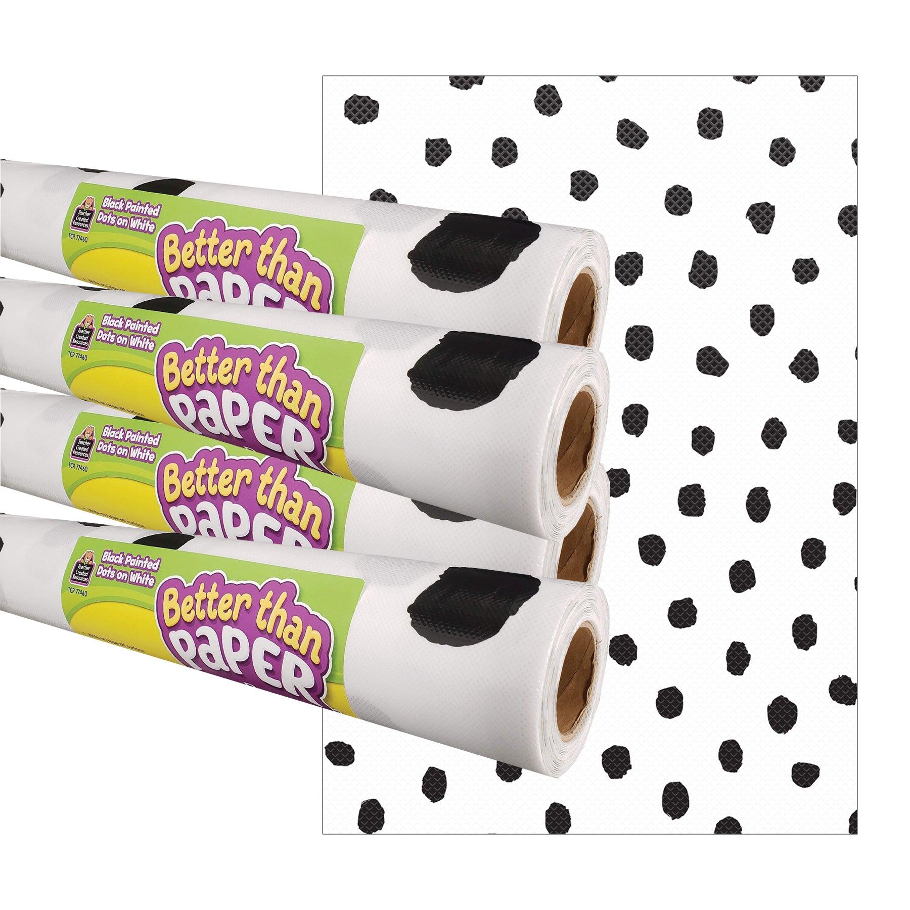 Black Painted Dots on White Better Than Paper Bulletin Board Roll, 4' x 12', Pack of 4 - Loomini