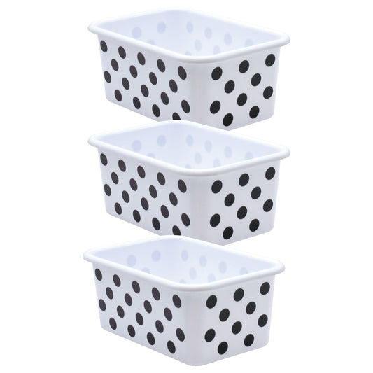 Black Polka Dots on White Small Plastic Storage Bin, Pack of 3 - Loomini