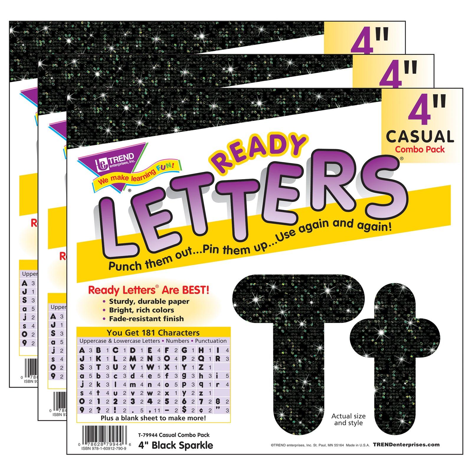 Black Sparkle 4" Casual Combo Ready Letters®, 3 Packs - Loomini