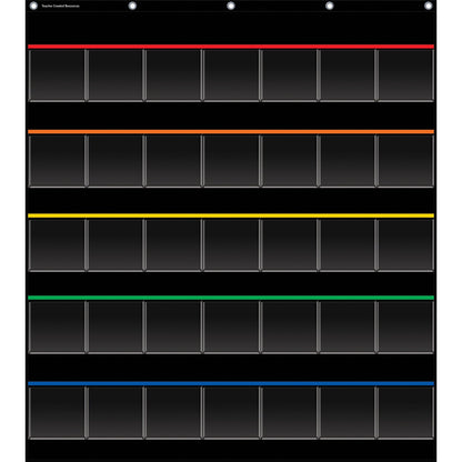 Black Storage Pocket Chart, 35 Pockets, 32.5" x 63.5" - Loomini