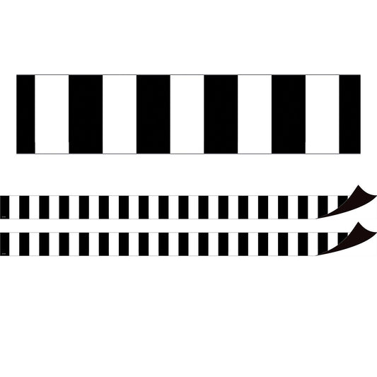 Black Stripes Magnetic Border, 24 Feet Per Pack, 2 Packs - Loomini