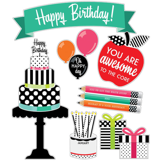 Black, White & Stylish Brights Birthday Bulletin Board Set - Loomini