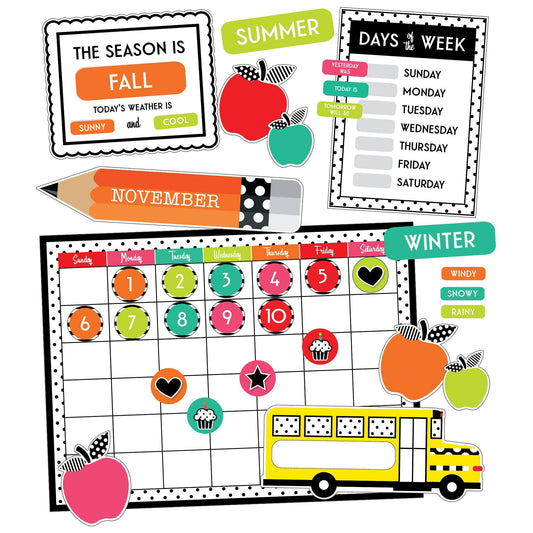 Black, White & Stylish Brights Calendar Bulletin Board Set - Loomini