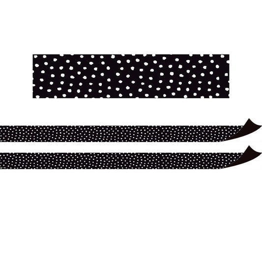 Black with White Painted Dots Magnetic Border, 24 Feet Per Pack, 2 Packs - Loomini