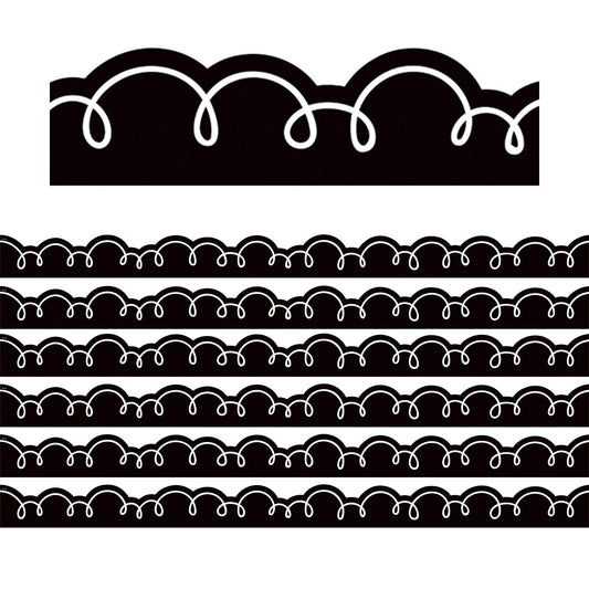 Black with White Squiggles Die-Cut Border Trim, 35 Feet Per Pack, 6 Packs - Loomini