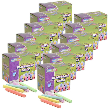 Blackboard Chalk, 5 Assorted Colors, 3/8" x 3-1/4", 60 Pieces Per Pack, 12 Packs - Loomini