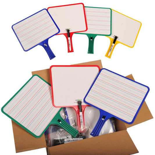 Blank/Lined 2-Sided Rectangular Dry Erase Paddles with Markers, Set of 10 - Loomini