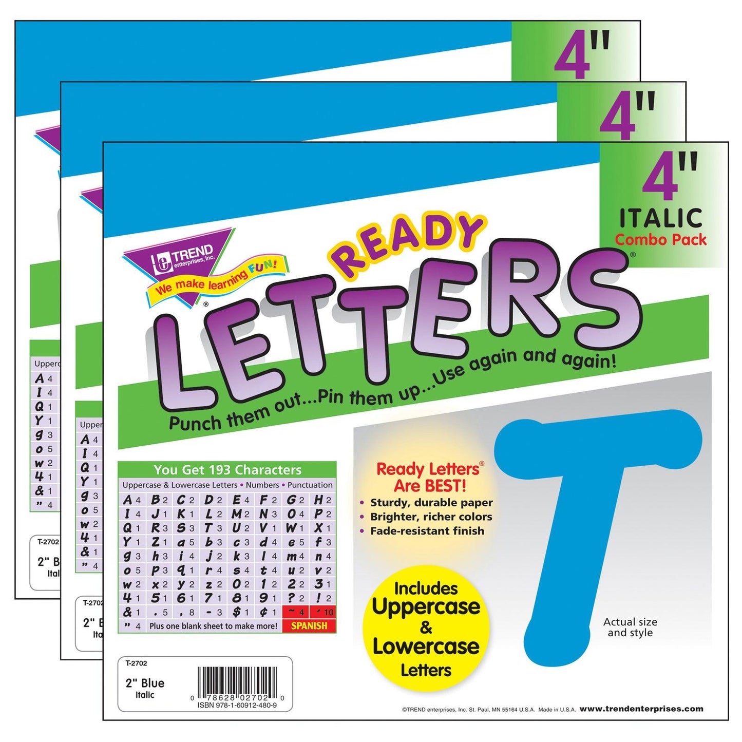 Blue 4" Italic Combo Ready Letters®, 193 Per Pack, 3 Packs - Loomini