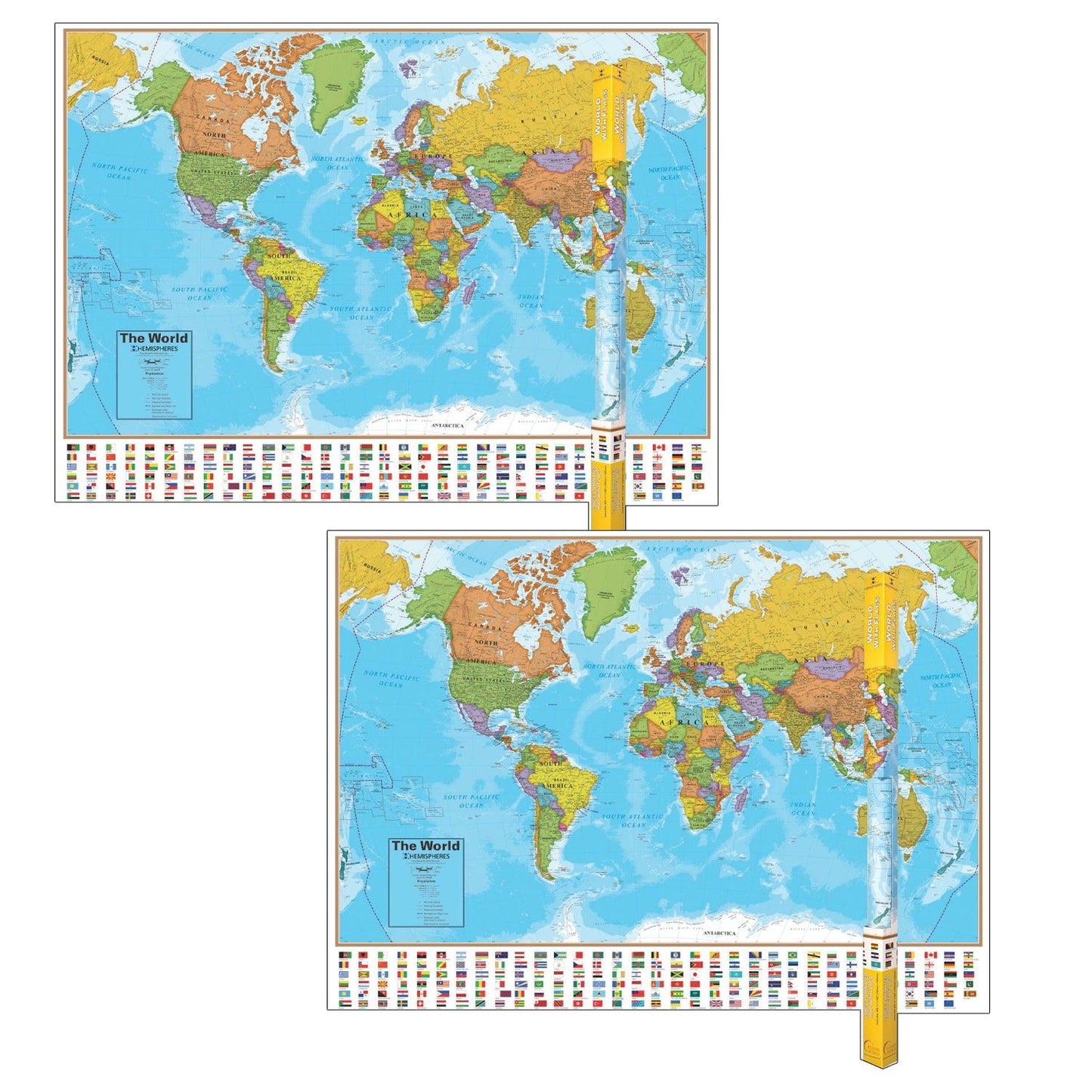 Blue Ocean Series World Laminated Wall Map, 38" x 51", Pack of 2 - Loomini