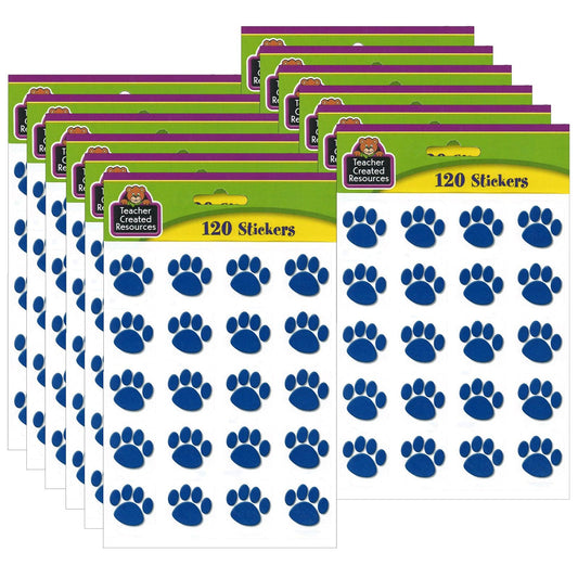 Blue Paw Prints Stickers, 1" Square, 120 Per Pack, 12 Packs - Loomini