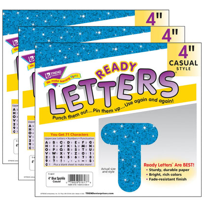 Blue Sparkle 4" Casual Uppercase Ready Letters®, 71 Per Pack, 3 Packs - Loomini