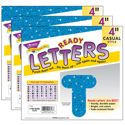 Blue Sparkle 4" Casual Uppercase Ready Letters®, 71 Per Pack, 3 Packs - Loomini