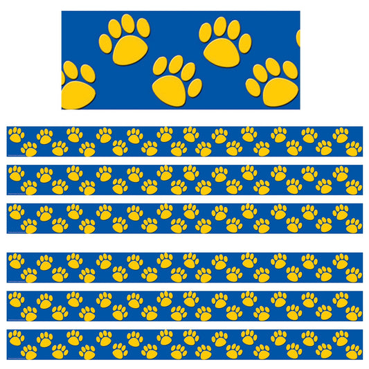 Blue with Gold Paw Prints Border Trim, 35 Feet Per Pack, 6 Packs - Loomini