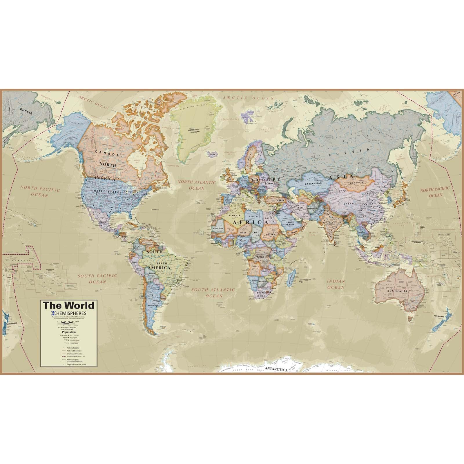 Boardroom Series World Laminated Wall Map - Loomini