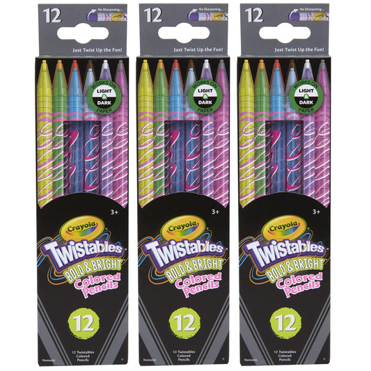 Bold & Bright Twistables Colored Pencils, 12 Per Pack, 3 Packs - Loomini