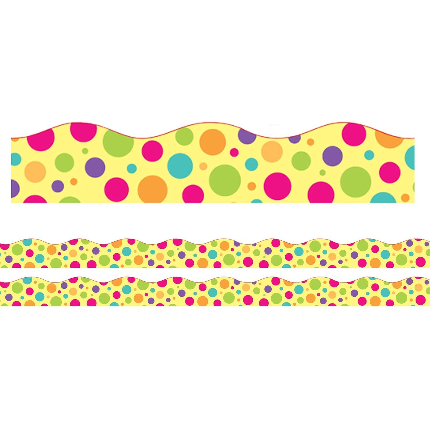 Borders/Trims, Magnetic, Scallop Cut - 1-1/2" x 24", Colorful Dot Theme, 24' per Pack, 2 Packs - Loomini