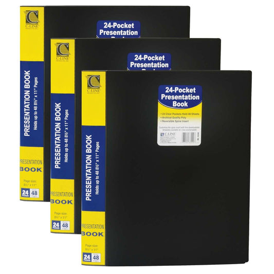 Bound Sheet Protector Presentation Book, 24-Pocket, Pack of 3 - Loomini