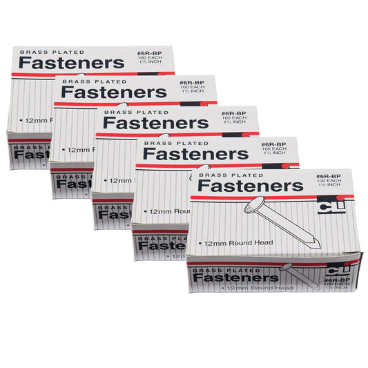 Brass Paper Fasteners 1.5", 100 Per Pack, 5 Packs - Loomini
