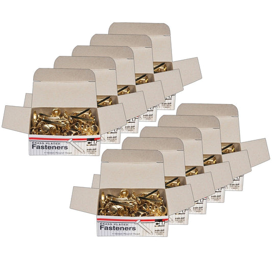 Brass-Plated Paper Fasteners, 1", 100 Per Box, 10 Boxes - Loomini