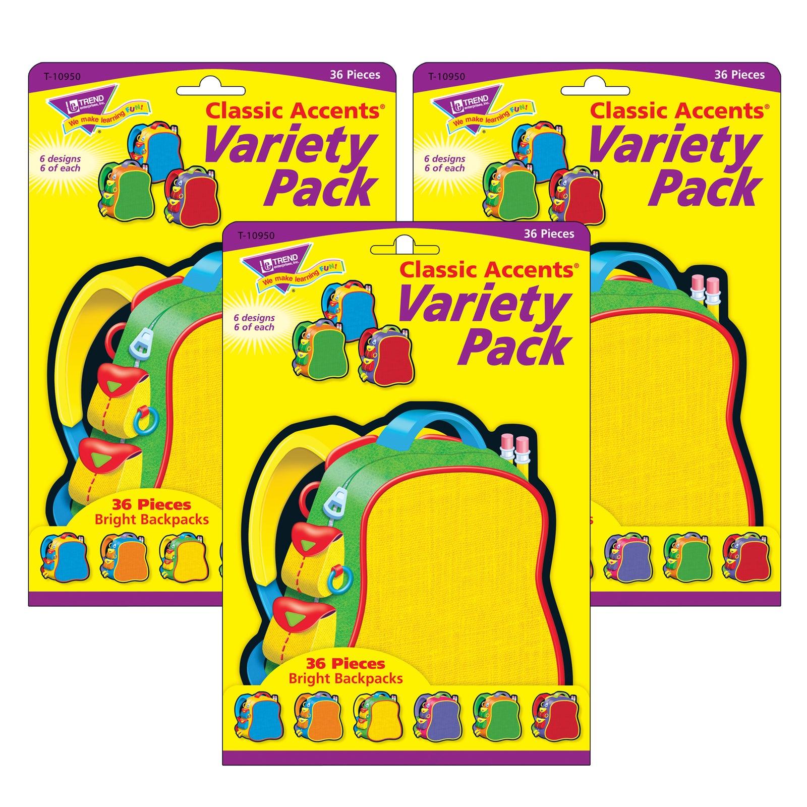 Bright Backpacks Classic Accents® Variety Pack, 36 Per Pack, 3 Packs - Loomini