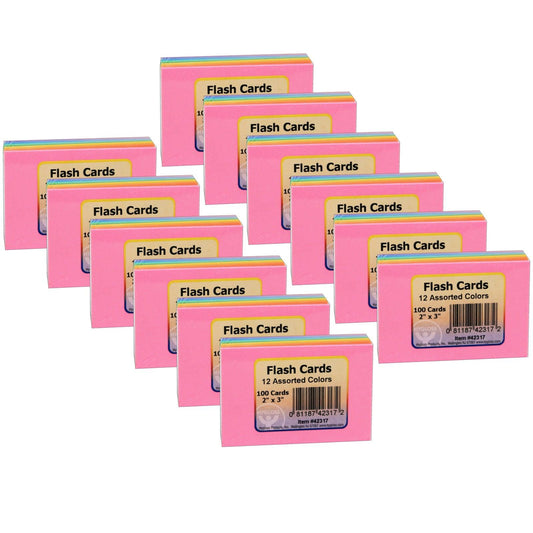 Bright Flash Cards, 2" x 3", 100 Per Pack, 12 Packs - Loomini