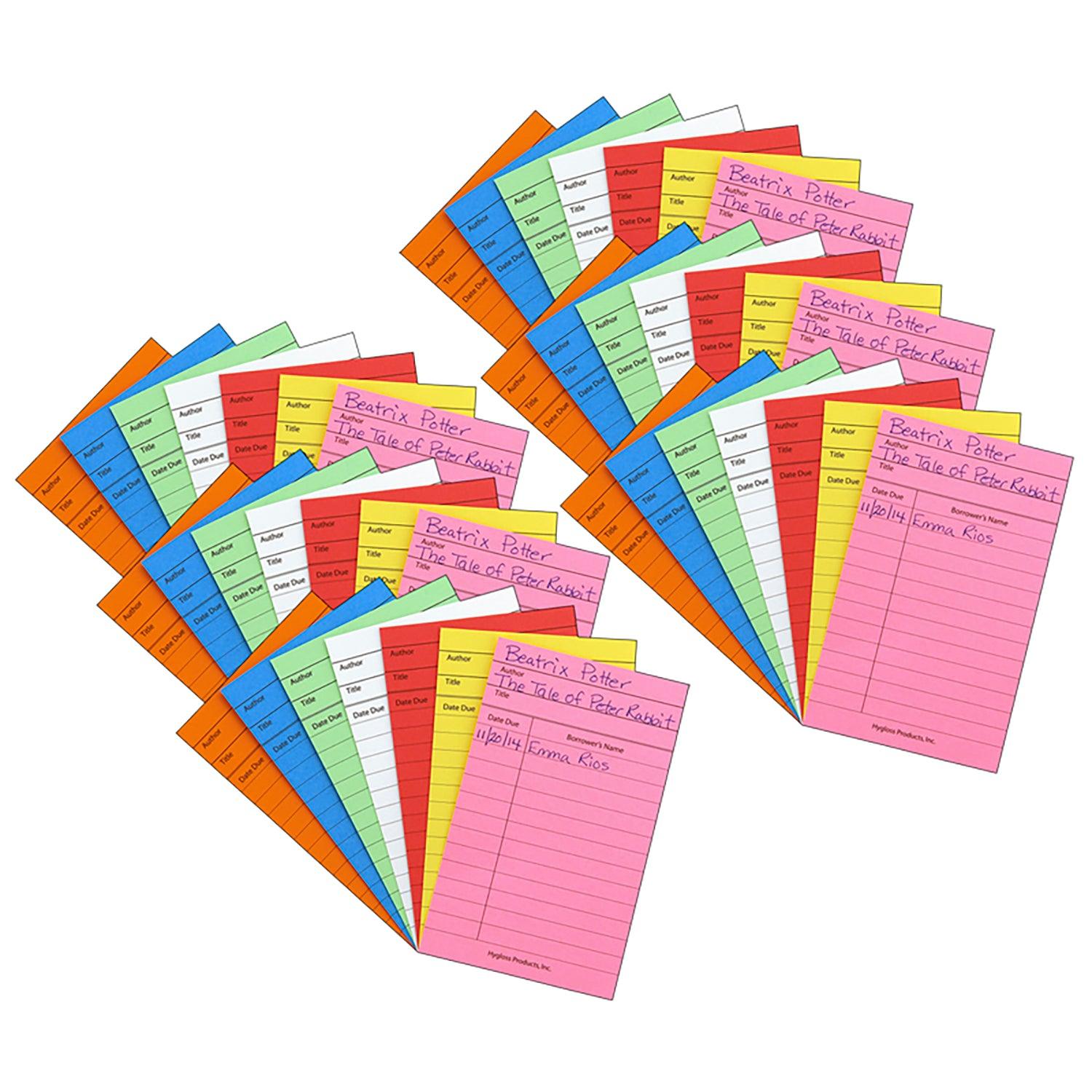 Bright Library Cards, Assorted Colors, 50 Per Pack, 6 Packs - Loomini