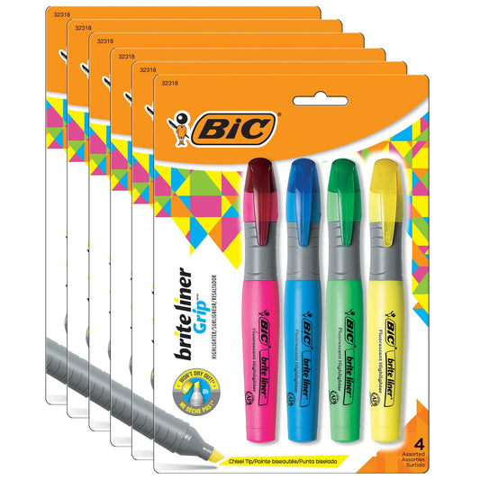 Brite Liner® Grip Tank Highlighter, Chisel Tip, Assorted Colors, 4 Per Pack, 6 Packs - Loomini