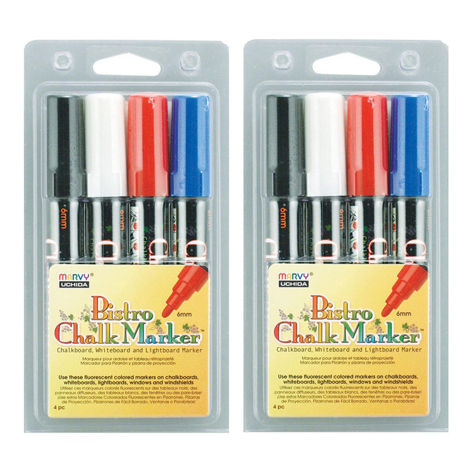 Broad Point Chalk Marker Broad Tip Set 4C, Basic Colors, 4 Per Pack, 2 Packs - Loomini