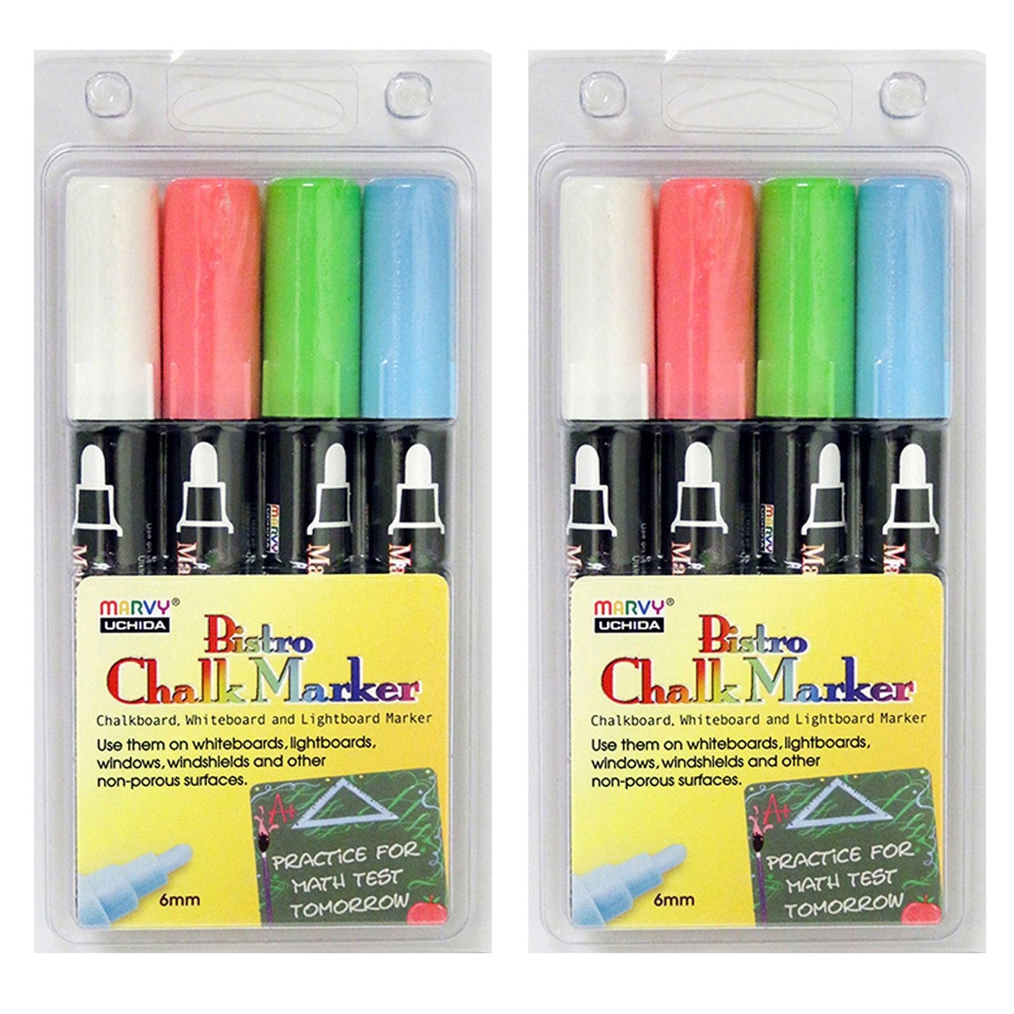 Broad Point Chalk Marker Broad Tip Set 4ED, Fluorescent Colors, 4 Per Pack, 2 Packs - Loomini