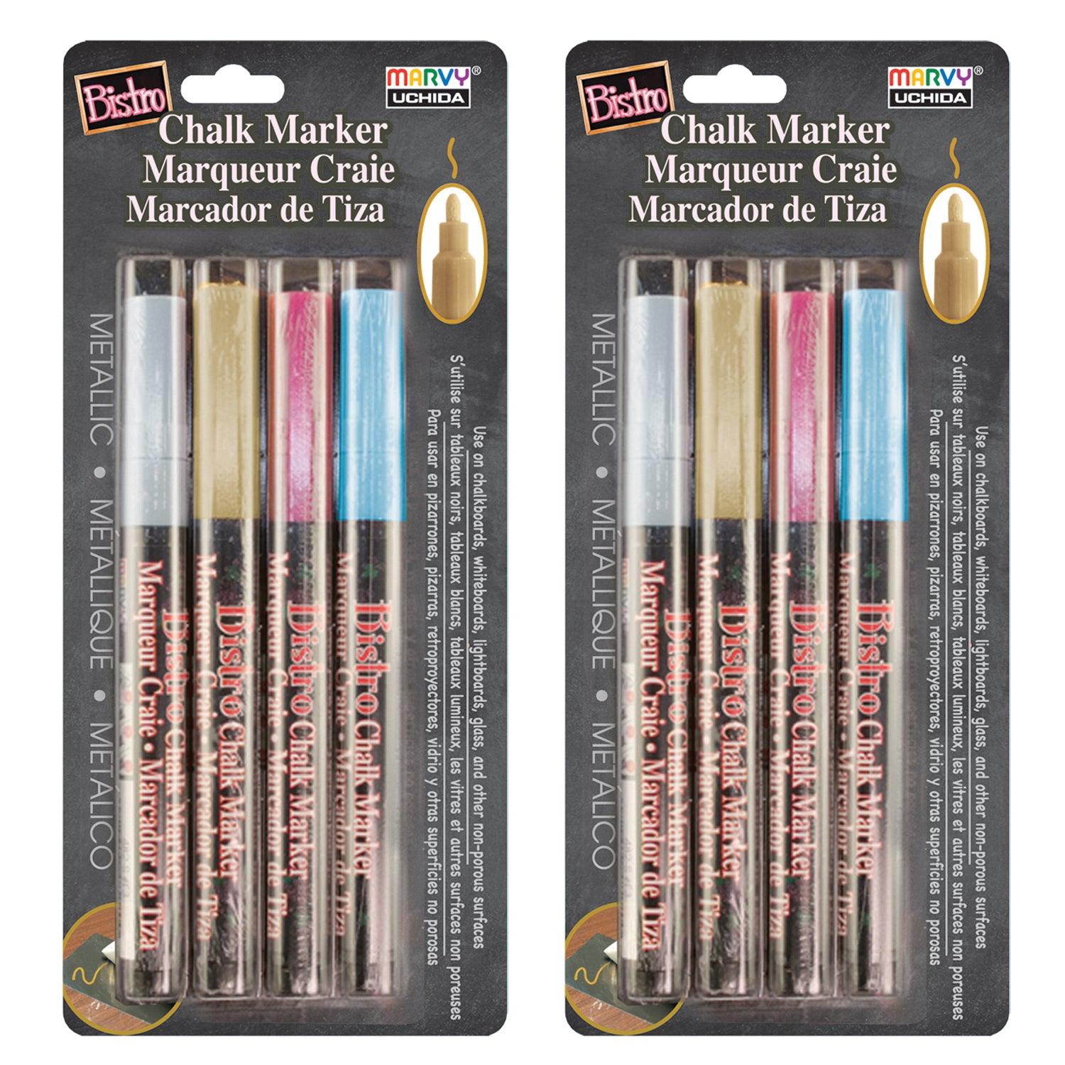 Broad Point Chalk Marker Fine Tip Set 4M, Metallic Colors, 4 Per Pack, 2 Packs - Loomini