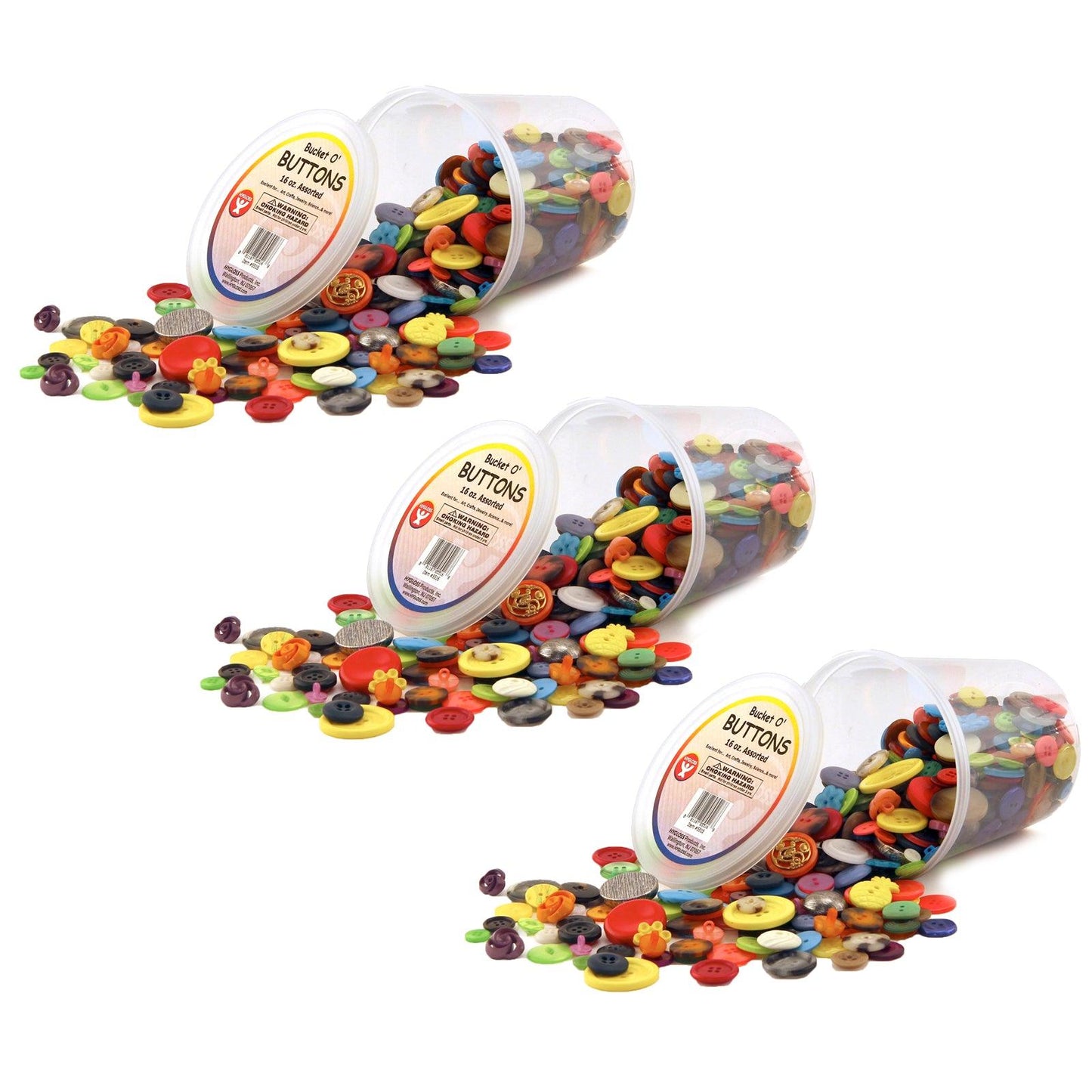 Bucket O'Buttons, Assorted, 16 oz Per Pack, 3 Packs - Loomini
