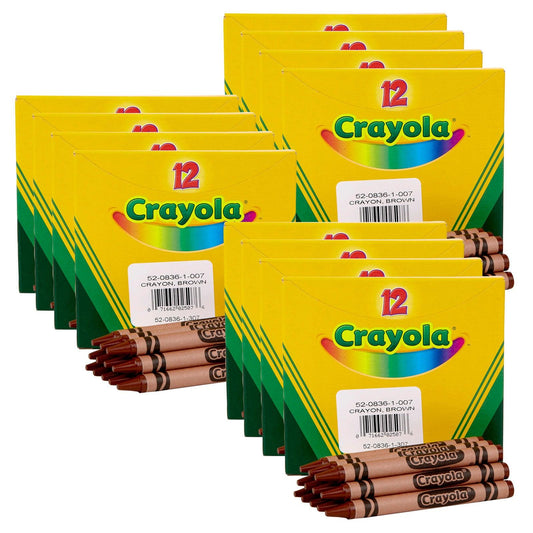 Bulk Crayons, Brown, Regular Size, 12 Per Box, 12 Boxes - Loomini
