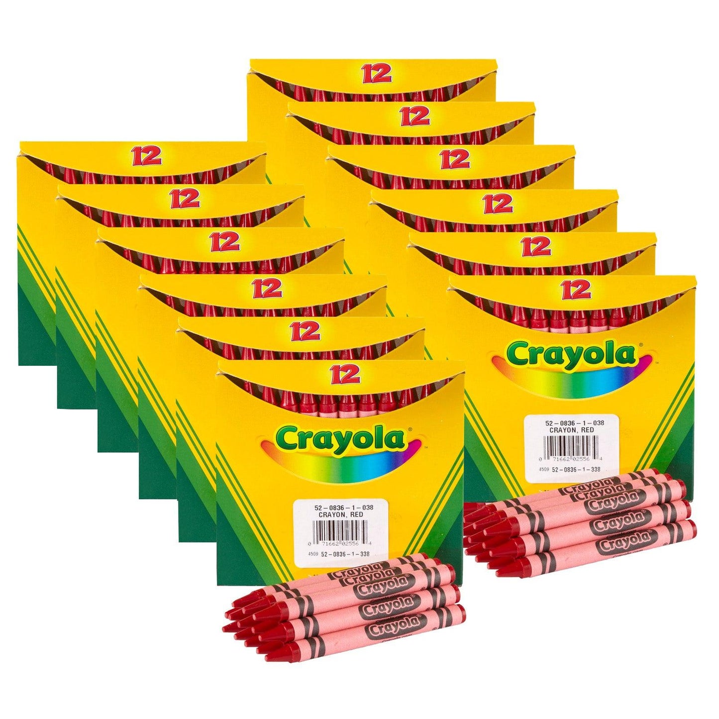 Bulk Crayons, Red, Regular Size, 12 Per Box, 12 Boxes - Loomini