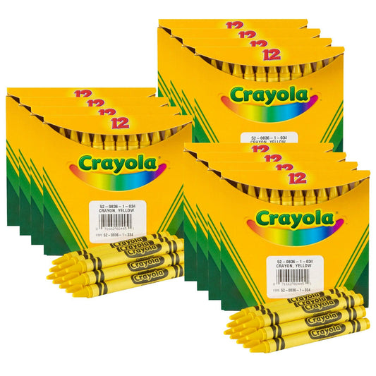 Bulk Crayons, Yellow, Regular Size, 12 Per Box, 12 Boxes - Loomini