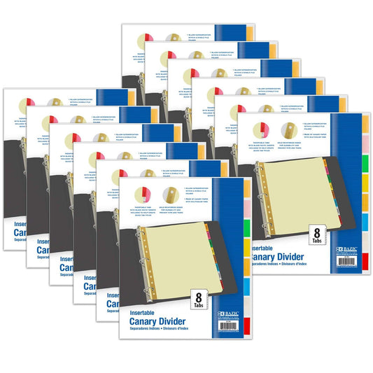 Canary Paper Dividers with Insertable Color Tabs, 8 Per Pack, 12 Packs - Loomini