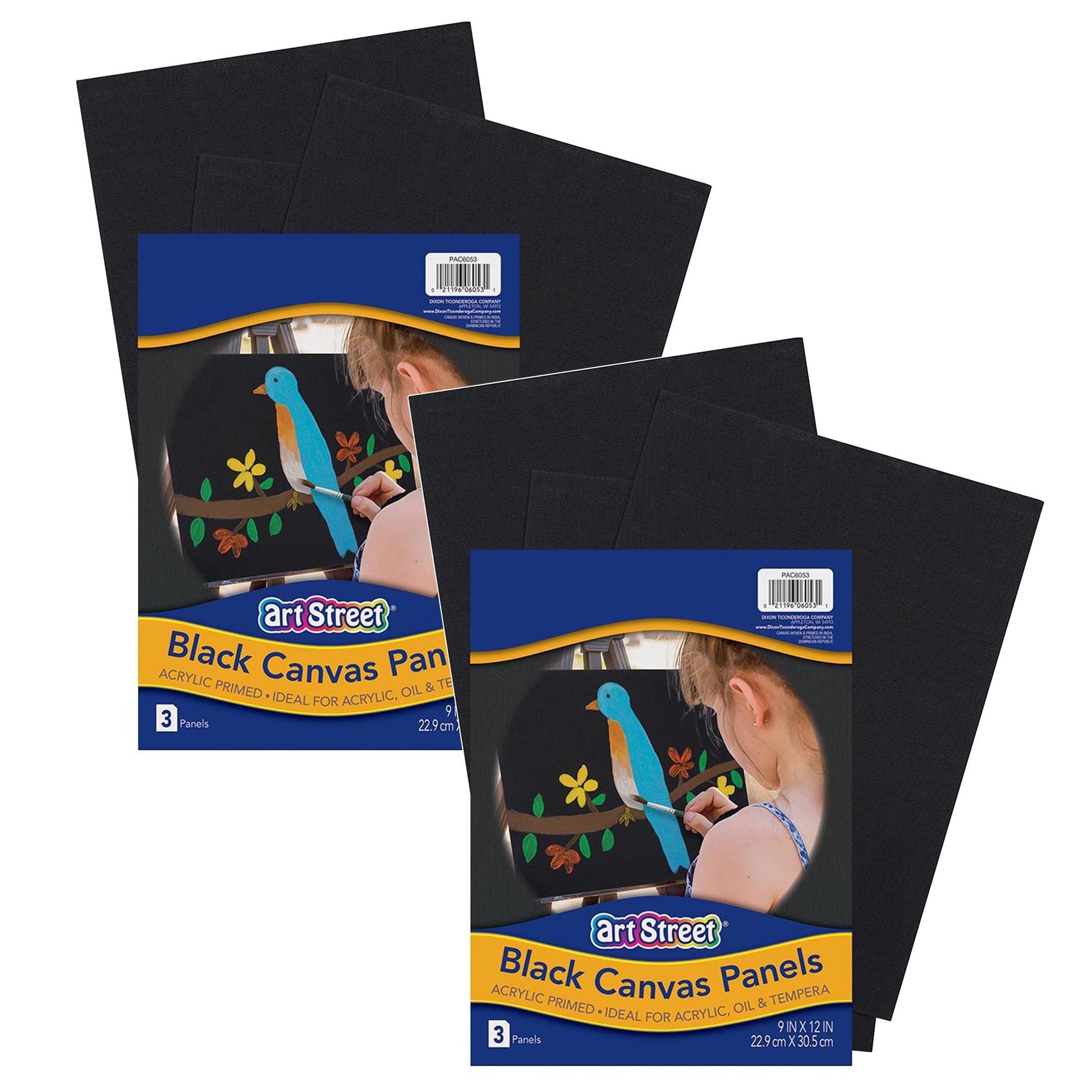 Canvas Panels, Black, 9" x 12", 3 Per Pack, 2 Packs - Loomini