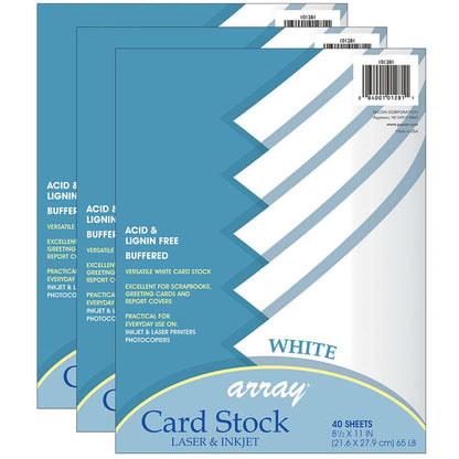 Card Stock, White, 8-1/2" x 11", 40 Sheets Per Pack, 3 Packs - Loomini