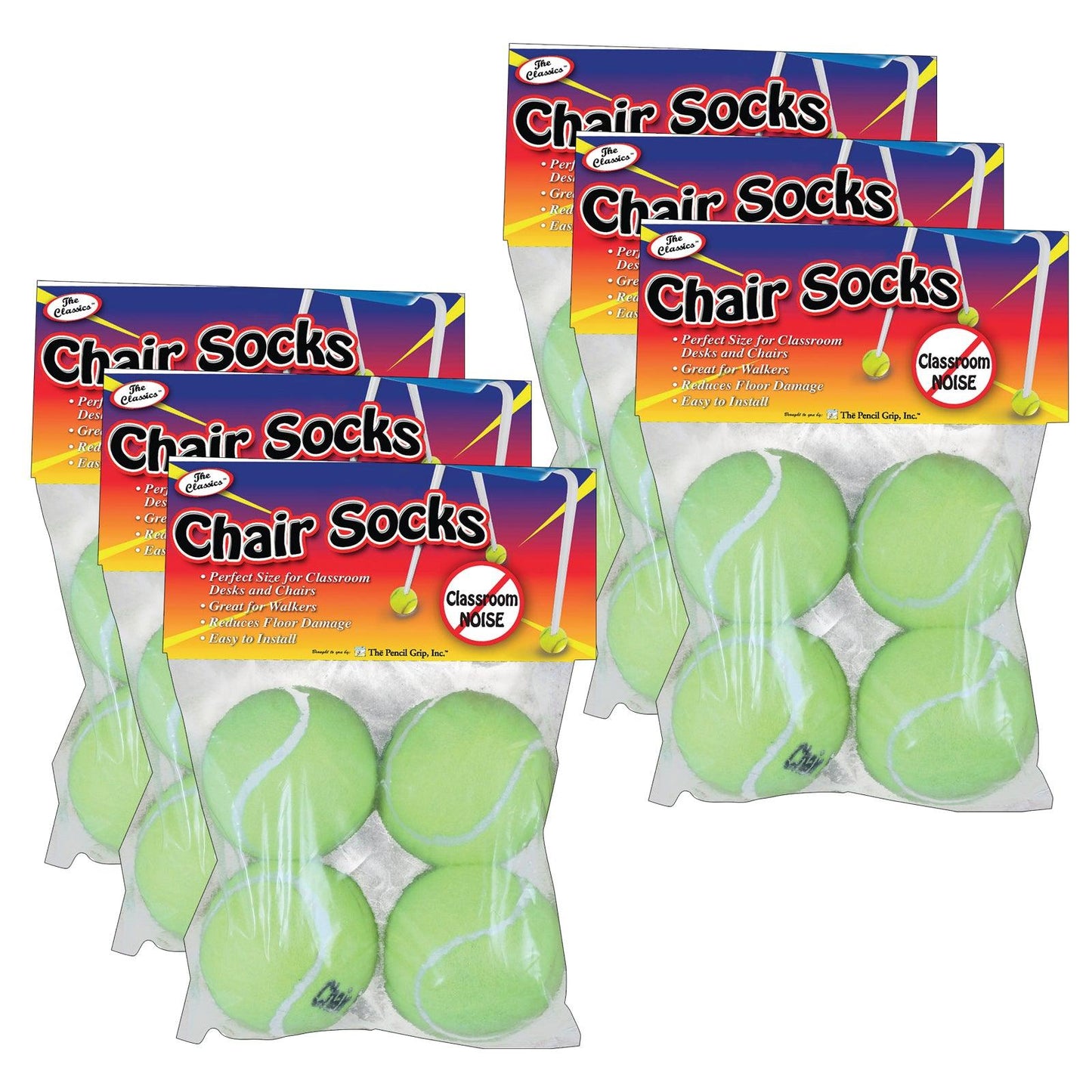 Chair Socks, Yellow, 4 Per Pack, 6 Packs - Loomini