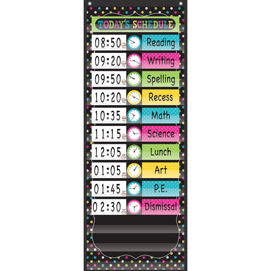 Chalkboard Brights 14 Pocket Daily Schedule Pocket Chart, 13" x 34" - Loomini