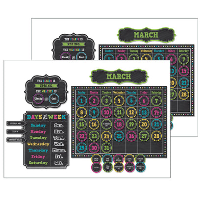 Chalkboard Brights Calendar Bulletin Board Display Set, Pack of 2 - Loomini