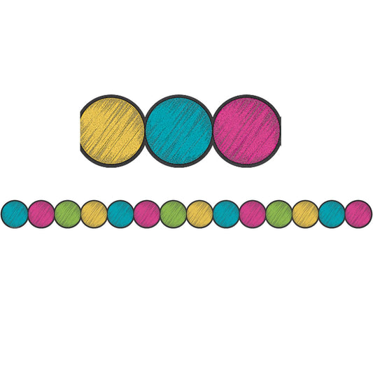 Chalkboard Brights Circles Die-Cut Border Trim, 35 Feet Per Pack, 6 Packs - Loomini