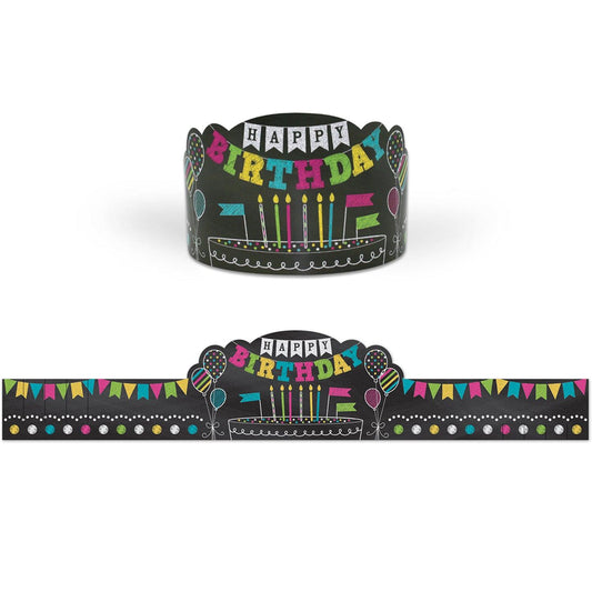 Chalkboard Brights Happy Birthday Crowns, Pack of 30 - Loomini