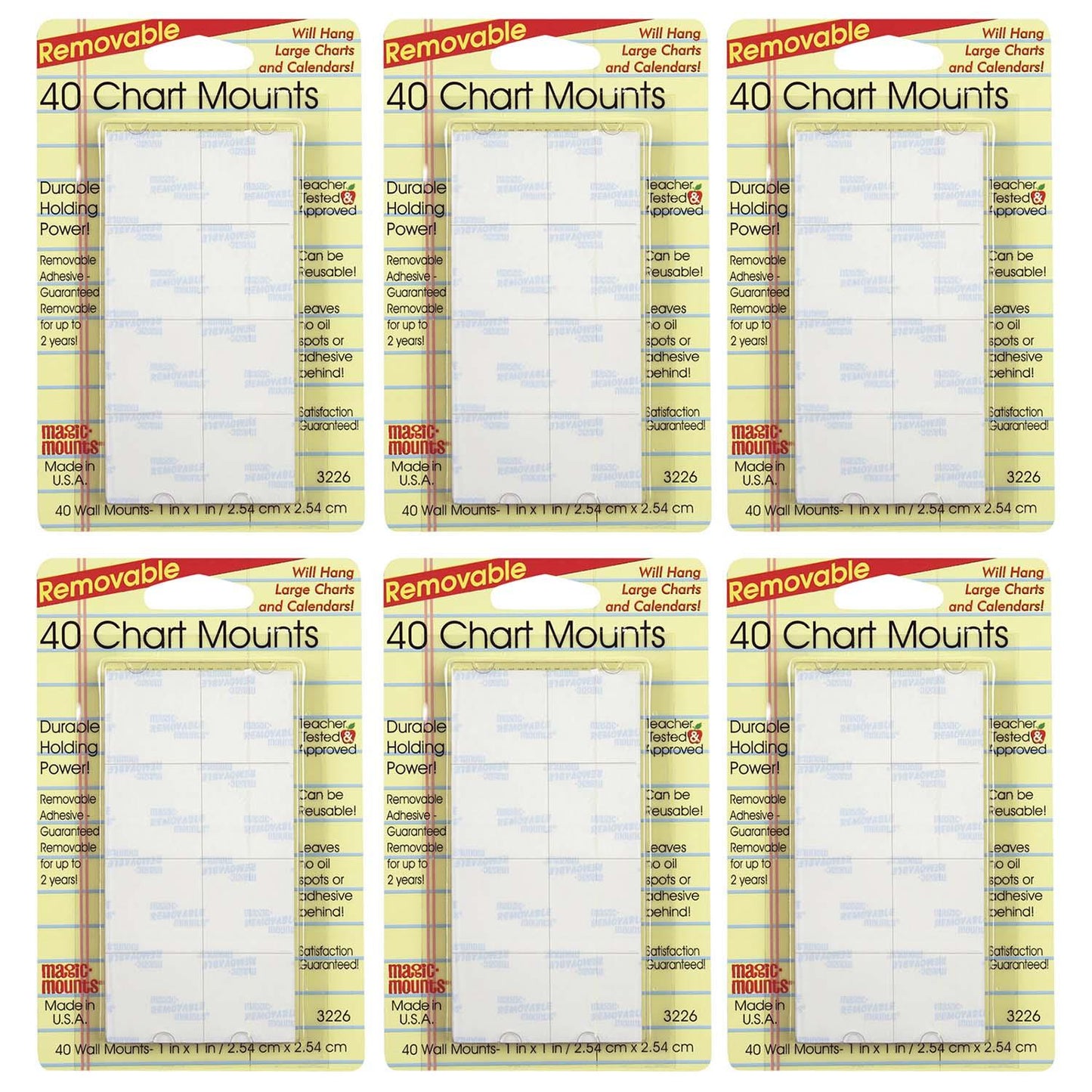 Chart Mounts, 1" x 1", 40 Per Pack, 6 Packs - Loomini