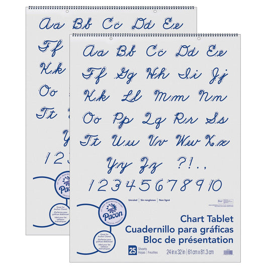 Chart Tablet, Cursive Cover, Unruled 24" x 32", 25 Sheets, 2 Tablets - Loomini