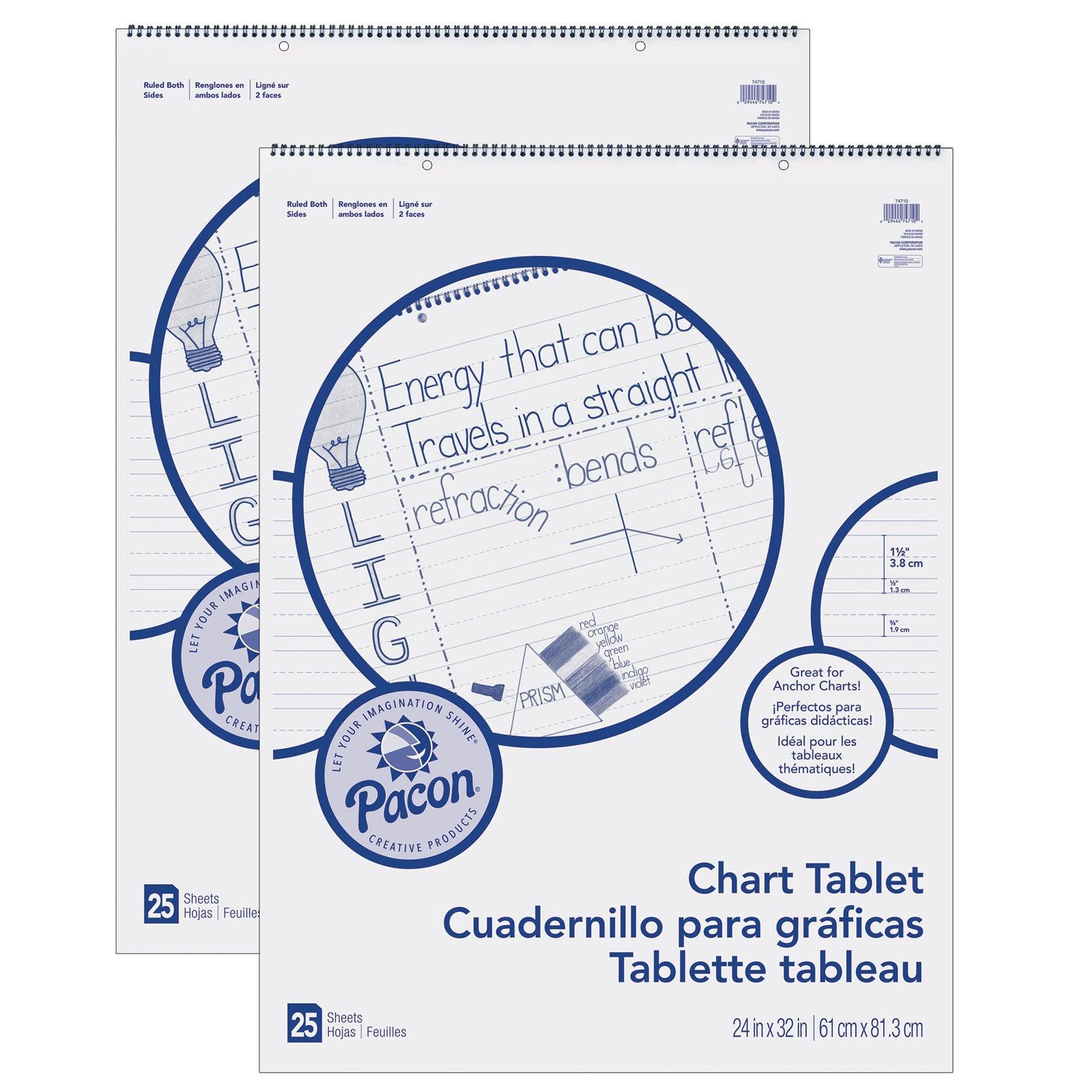 Chart Tablet, Manuscript Cover, 1-1/2" Ruled, 24" x 32", 25 Sheets, Pack of 2 - Loomini